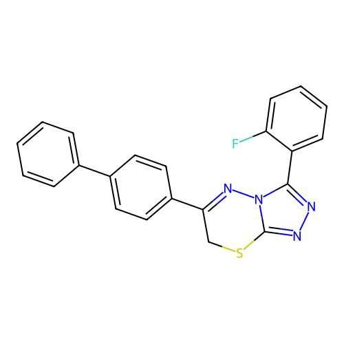 6-(biphenyl-4-yl)-3-(2-fluorophenyl)-7H-[1,2,4]triazolo[3,4-b][1,3,4]thiadiazine structure