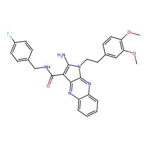 2-amino-1-(3,4-dimethoxyphenethyl)-N-(4-fluorobenzyl)-1H-pyrrolo[2,3-b]quinoxaline-3-carboxamide structure