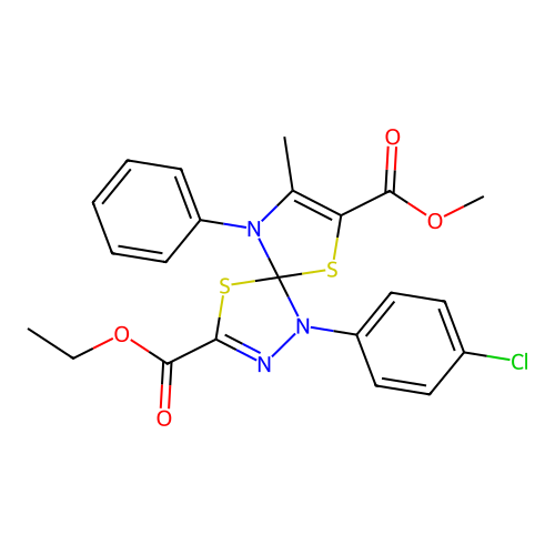 3-ethyl 7-methyl 1-(4-chlorophenyl)-8-methyl-9-phenyl-4,6-dithia-1,2,9-triazaspiro[4.4]nona-2,7-diene-3,7-dicarboxylate structure