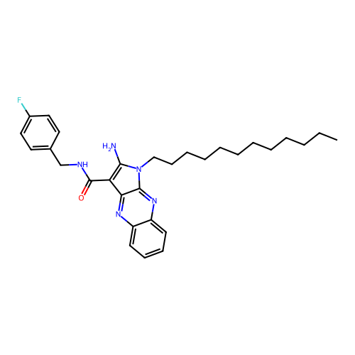 2-amino-1-dodecyl-N-(4-fluorobenzyl)-1H-pyrrolo[2,3-b]quinoxaline-3-carboxamide structure