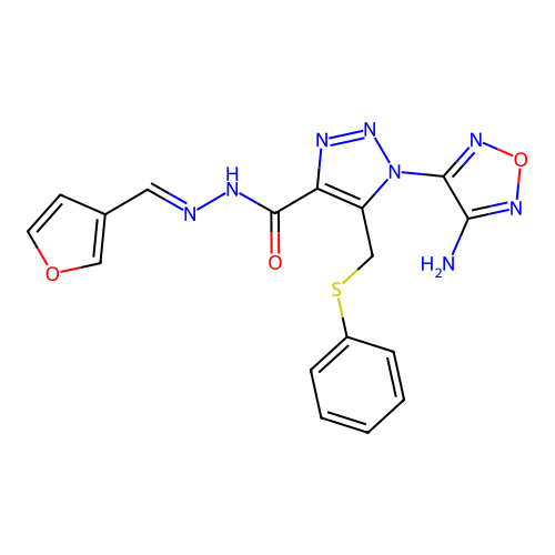 (E)-1-(4-amino-1,2,5-oxadiazol-3-yl)-N'-(furan-3-ylmethylene)-5-((phenylthio)methyl)-1H-1,2,3-triazole-4-carbohydrazide structure