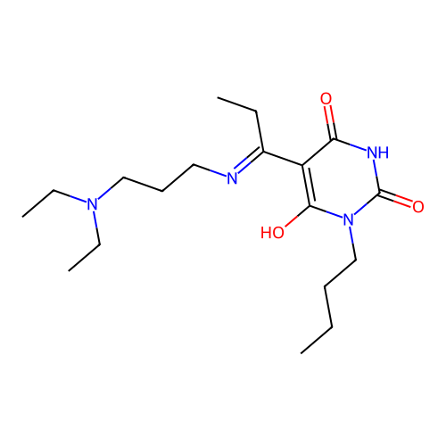(5E)-1-butyl-5-[1-[3-(diethylamino)propylamino]propylidene]-1,3-diazinane-2,4,6-trione structure