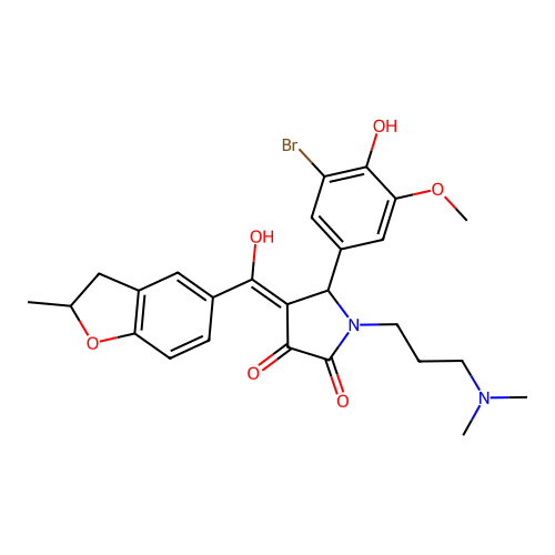 (4E)-5-(3-bromo-4-hydroxy-5-methoxyphenyl)-1-[3-(dimethylamino)propyl]-4-[hydroxy-(2-methyl-2,3-dihydro-1-benzofuran-5-yl)methylidene]pyrrolidine-2,3-dione structure