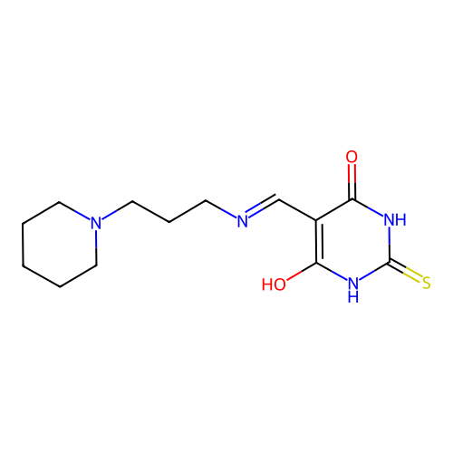 5-(((3-(piperidin-1-yl)propyl)amino)methylene)-2-thioxodihydropyrimidine-4,6(1H,5H)-dione structure