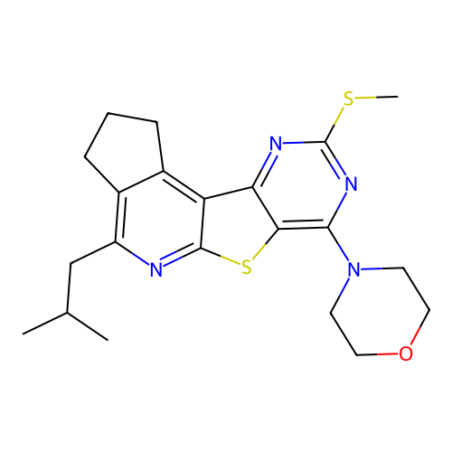 4-(2-methylpropyl)-9-(methylsulfanyl)-7-(morpholin-4-yl)-2,3-dihydro-1H-cyclopenta[4',5']pyrido[3',2':4,5]thieno[3,2-d]pyrimidine structure