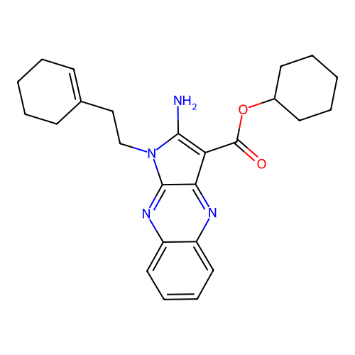 cyclohexyl 2-amino-1-[2-(cyclohexen-1-yl)ethyl]pyrrolo[3,2-b]quinoxaline-3-carboxylate structure
