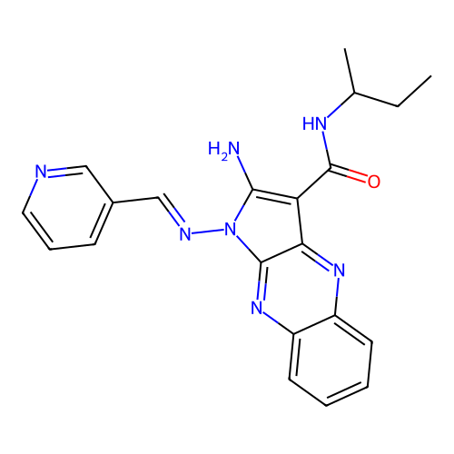 (E)-2-amino-N-(sec-butyl)-1-((pyridin-3-ylmethylene)amino)-1H-pyrrolo[2,3-b]quinoxaline-3-carboxamide structure