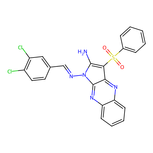 (E)-N1-(3,4-dichlorobenzylidene)-3-(phenylsulfonyl)-1H-pyrrolo[2,3-b]quinoxaline-1,2-diamine structure