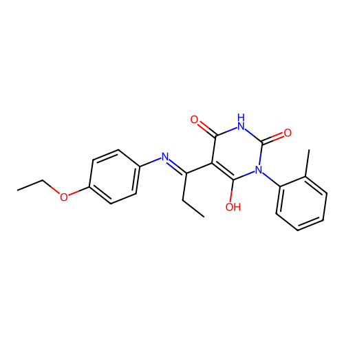 (5E)-5-[1-(4-ethoxyanilino)propylidene]-1-(2-methylphenyl)-1,3-diazinane-2,4,6-trione structure