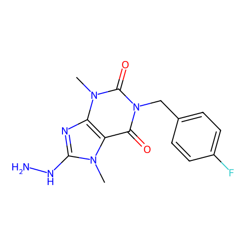 1-(4-fluorobenzyl)-8-hydrazinyl-3,7-dimethyl-3,7-dihydro-1H-purine-2,6-dione structure