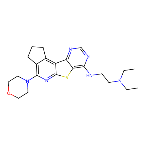 N,N-diethyl-N'-[4-(morpholin-4-yl)-2,3-dihydro-1H-cyclopenta[4',5']pyrido[3',2':4,5]thieno[3,2-d]pyrimidin-7-yl]ethane-1,2-diamine structure