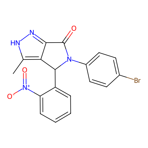 5-(4-bromophenyl)-3-methyl-4-(2-nitrophenyl)-4,5-dihydropyrrolo[3,4-c]pyrazol-6(1H)-one structure