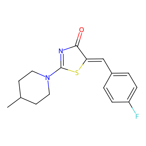 (5Z)-5-(4-fluorobenzylidene)-2-(4-methylpiperidin-1-yl)-1,3-thiazol-4(5H)-one structure