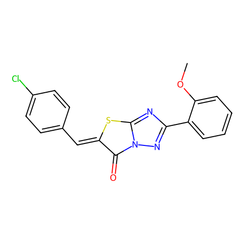 (Z)-5-(4-chlorobenzylidene)-2-(2-methoxyphenyl)thiazolo[3,2-b][1,2,4]triazol-6(5H)-one structure