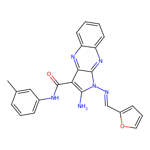 (E)-2-amino-1-((furan-2-ylmethylene)amino)-N-(m-tolyl)-1H-pyrrolo[2,3-b]quinoxaline-3-carboxamide structure