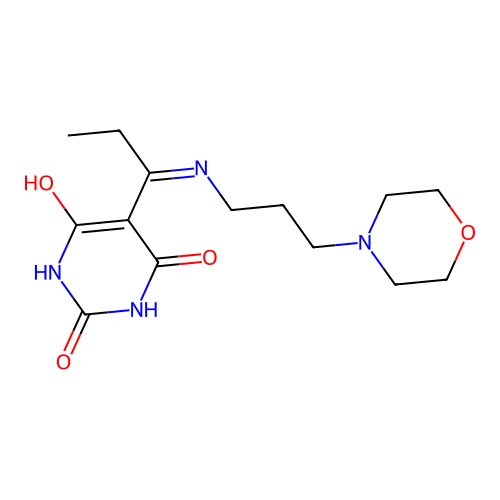 5-(1-((3-morpholinopropyl)amino)propylidene)pyrimidine-2,4,6(1H,3H,5H)-trione structure