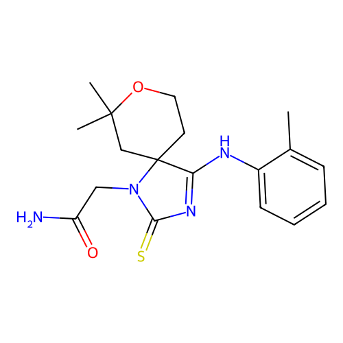 (Z)-2-(7,7-dimethyl-2-thioxo-4-(o-tolylimino)-8-oxa-1,3-diazaspiro[4.5]decan-1-yl)acetamide structure