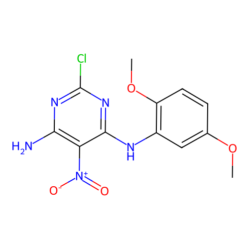 2-chloro-N-(2,5-dimethoxyphenyl)-5-nitropyrimidine-4,6-diamine structure