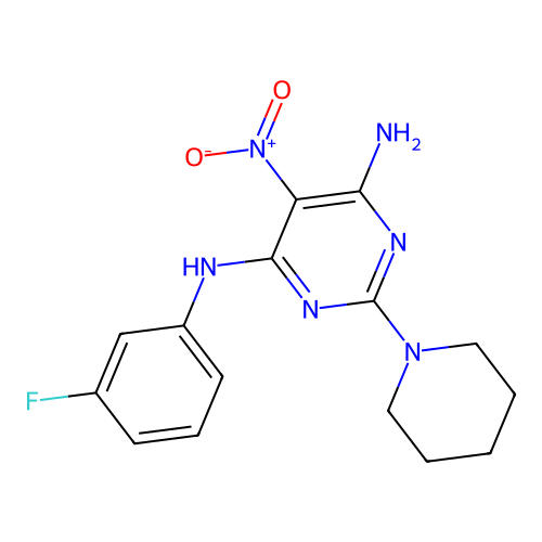 (6-Amino-5-nitro-2-piperidylpyrimidin-4-yl)(3-fluorophenyl)amine structure