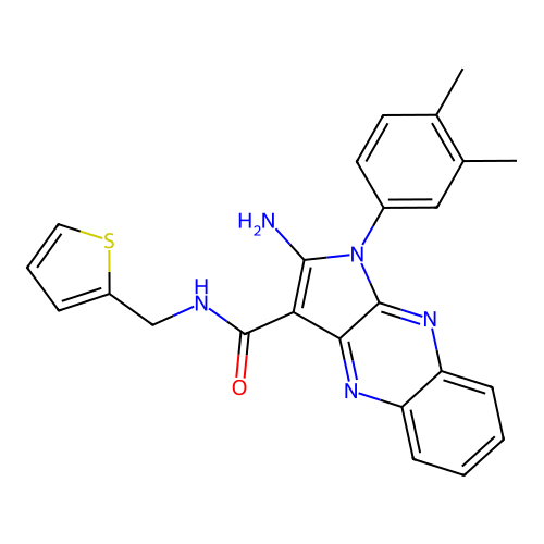 2-amino-1-(3,4-dimethylphenyl)-N-(thiophen-2-ylmethyl)-1H-pyrrolo[2,3-b]quinoxaline-3-carboxamide structure