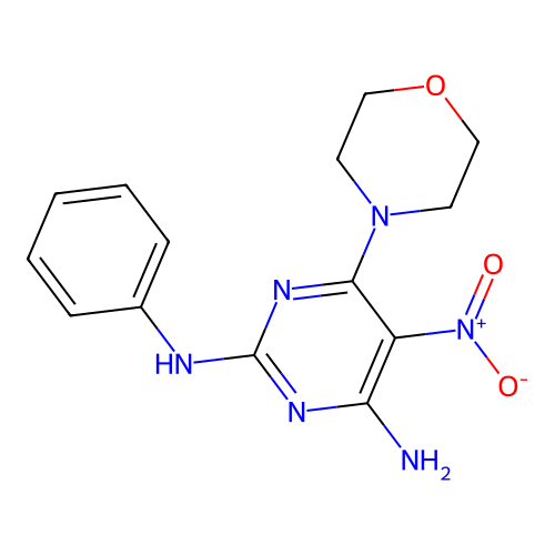 6-morpholin-4-yl-5-nitro-2-N-phenylpyrimidine-2,4-diamine structure