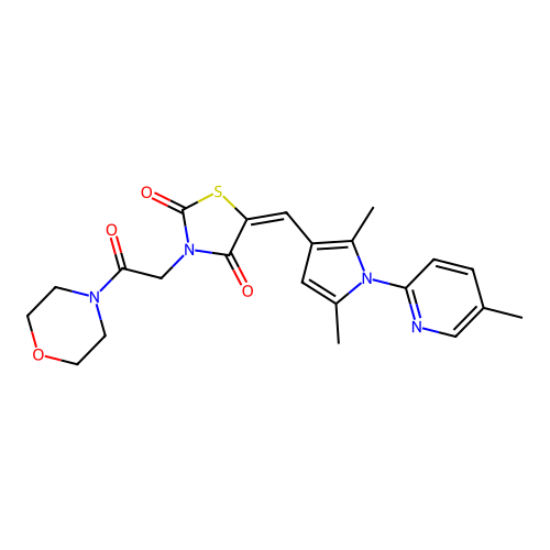 (5E)-5-{[2,5-dimethyl-1-(5-methylpyridin-2-yl)-1H-pyrrol-3-yl]methylidene}-3-[2-(morpholin-4-yl)-2-oxoethyl]-1,3-thiazolidine-2,4-dione structure