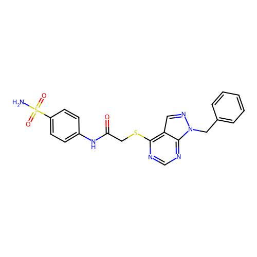 2-((1-benzyl-1H-pyrazolo[3,4-d]pyrimidin-4-yl)thio)-N-(4-sulfamoylphenyl)acetamide structure