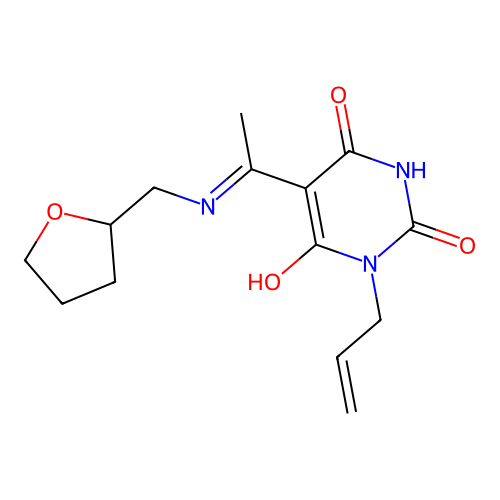 5-[1-(oxolan-2-ylmethylamino)ethylidene]-1-prop-2-enyl-1,3-diazinane-2,4,6-trione structure