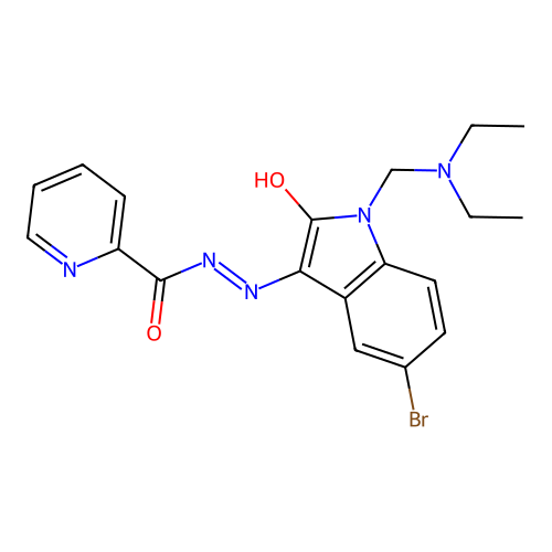 (Z)-N'-(5-bromo-1-((diethylamino)methyl)-2-oxoindolin-3-ylidene)picolinohydrazide structure