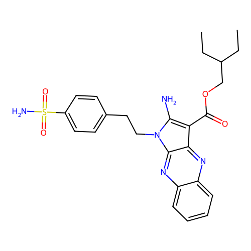 2-ethylbutyl 2-amino-1-[2-(4-sulfamoylphenyl)ethyl]-1H-pyrrolo[2,3-b]quinoxaline-3-carboxylate structure