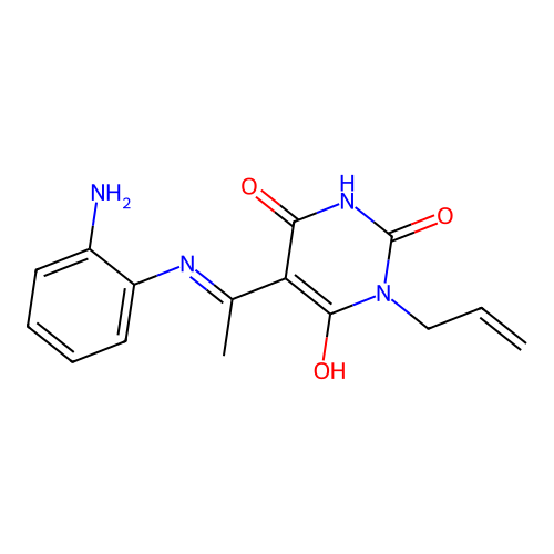 (5E)-5-[1-(2-aminoanilino)ethylidene]-1-prop-2-enyl-1,3-diazinane-2,4,6-trione structure