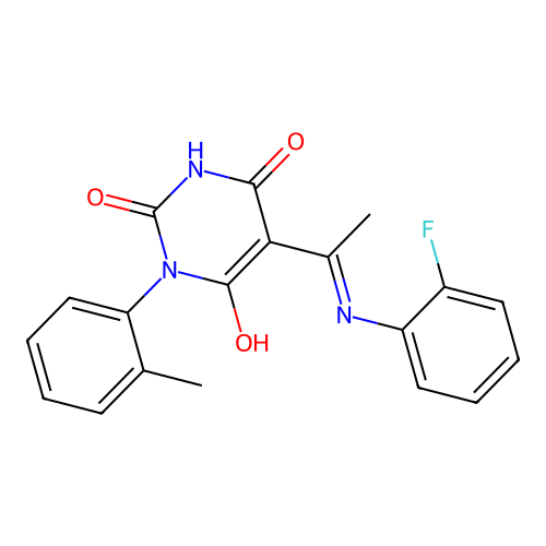 (5E)-5-[1-(2-fluoroanilino)ethylidene]-1-(2-methylphenyl)-1,3-diazinane-2,4,6-trione structure