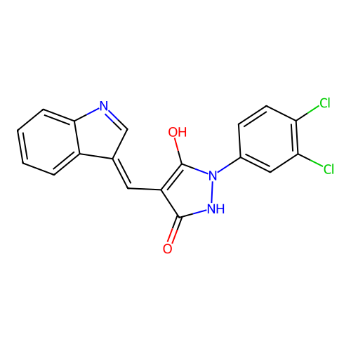 2-(3,4-dichlorophenyl)-3-hydroxy-4-(indol-3-ylidenemethyl)-1H-pyrazol-5-one structure