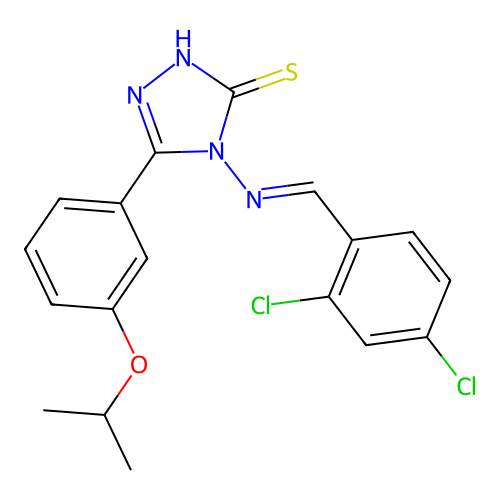 (E)-4-((2,4-dichlorobenzylidene)amino)-5-(3-isopropoxyphenyl)-4H-1,2,4-triazole-3-thiol structure