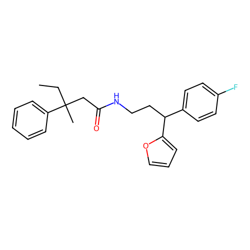 N-[3-(4-fluorophenyl)-3-(furan-2-yl)propyl]-3-methyl-3-phenylpentanamide structure