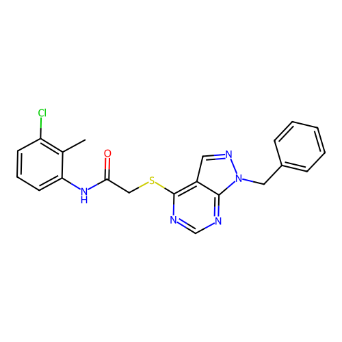 2-((1-benzyl-1H-pyrazolo[3,4-d]pyrimidin-4-yl)thio)-N-(3-chloro-2-methylphenyl)acetamide structure