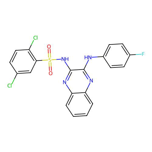 2,5-dichloro-N-(3-((4-fluorophenyl)amino)quinoxalin-2-yl)benzenesulfonamide structure
