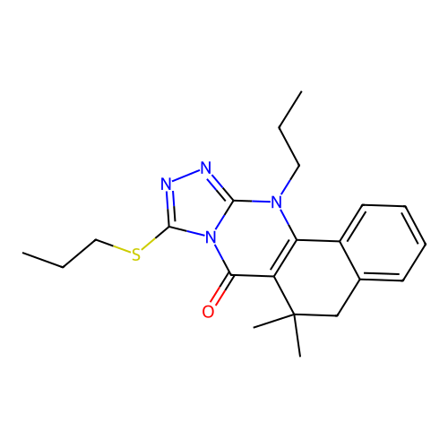 6,6-dimethyl-12-propyl-9-(propylsulfanyl)-6,12-dihydrobenzo[h][1,2,4]triazolo[3,4-b]quinazolin-7(5H)-one structure