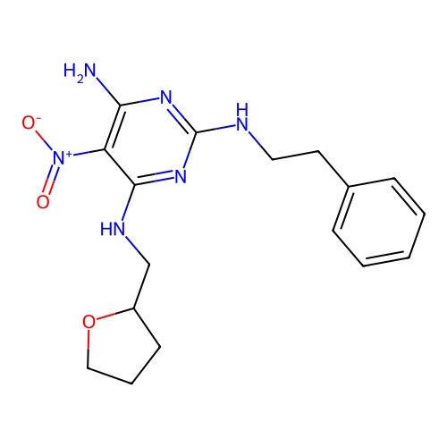 5-nitro-4-N-(oxolan-2-ylmethyl)-2-N-phenethylpyrimidine-2,4,6-triamine structure