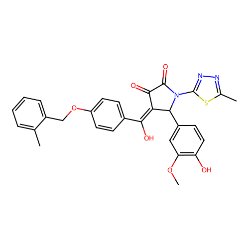 (4E)-5-(4-hydroxy-3-methoxyphenyl)-4-(hydroxy{4-[(2-methylbenzyl)oxy]phenyl}methylidene)-1-(5-methyl-1,3,4-thiadiazol-2-yl)pyrrolidine-2,3-dione structure