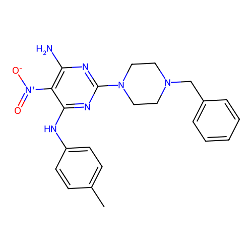{6-Amino-5-nitro-2-[4-benzylpiperazinyl]pyrimidin-4-yl}(4-methylphenyl)amine structure
