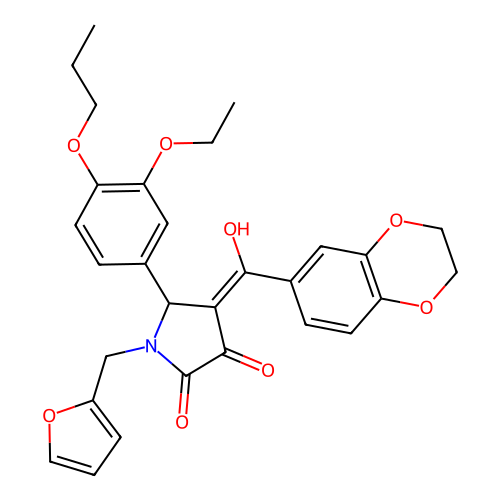 (4E)-4-[2,3-dihydro-1,4-benzodioxin-6-yl(hydroxy)methylidene]-5-(3-ethoxy-4-propoxyphenyl)-1-(furan-2-ylmethyl)pyrrolidine-2,3-dione structure
