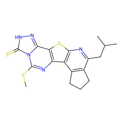 10-isobutyl-5-(methylthio)-8,9-dihydro-2H-cyclopenta[4',5']pyrido[3',2':4,5]thieno[2,3-e][1,2,4]triazolo[4,3-c]pyrimidine-3(7H)-thione structure