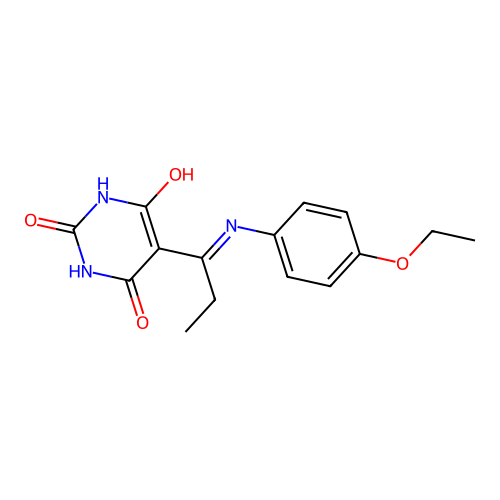 (5E)-5-{1-[(4-ethoxyphenyl)amino]propylidene}-2,6-dihydroxypyrimidin-4(5H)-one structure