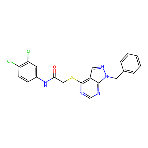 2-((1-benzyl-1H-pyrazolo[3,4-d]pyrimidin-4-yl)thio)-N-(3,4-dichlorophenyl)acetamide structure