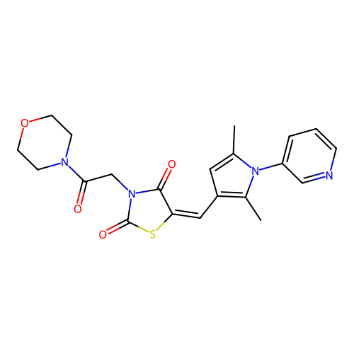 (5E)-5-[(2,5-dimethyl-1-pyridin-3-ylpyrrol-3-yl)methylidene]-3-(2-morpholin-4-yl-2-oxoethyl)-1,3-thiazolidine-2,4-dione structure