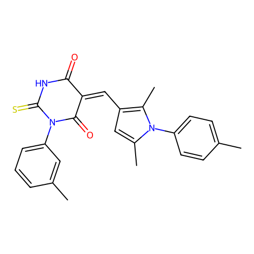 (5Z)-5-[[2,5-dimethyl-1-(4-methylphenyl)pyrrol-3-yl]methylidene]-1-(3-methylphenyl)-2-sulfanylidene-1,3-diazinane-4,6-dione structure