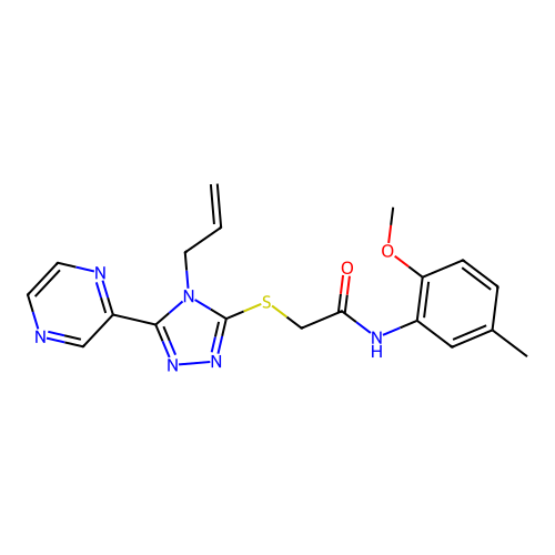 N-(2-methoxy-5-methylphenyl)-2-{[4-(prop-2-en-1-yl)-5-(pyrazin-2-yl)-4H-1,2,4-triazol-3-yl]sulfanyl}acetamide structure