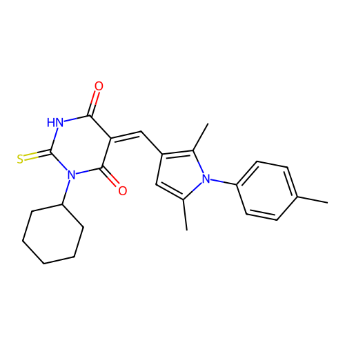 (5Z)-1-cyclohexyl-5-[[2,5-dimethyl-1-(4-methylphenyl)pyrrol-3-yl]methylidene]-2-sulfanylidene-1,3-diazinane-4,6-dione structure