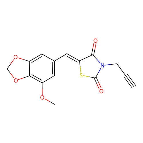 (Z)-5-((7-methoxybenzo[d][1,3]dioxol-5-yl)methylene)-3-(prop-2-yn-1-yl)thiazolidine-2,4-dione structure